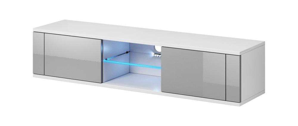 VIVALDI TV stolík Hit 140 cm s LED osvetlením biely/sivý lesk